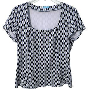 J. McLaughlin Geometric Top Womens Large Light Blue Catalina Cloth Square Neck